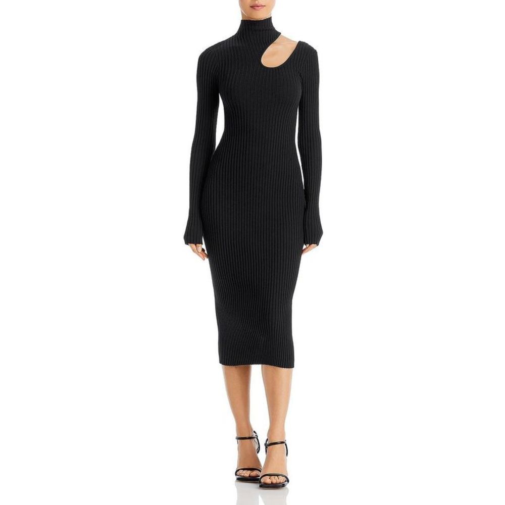 Anine Bing Womens Victoria Black Ribbed Midi Cutout Sweaterdress